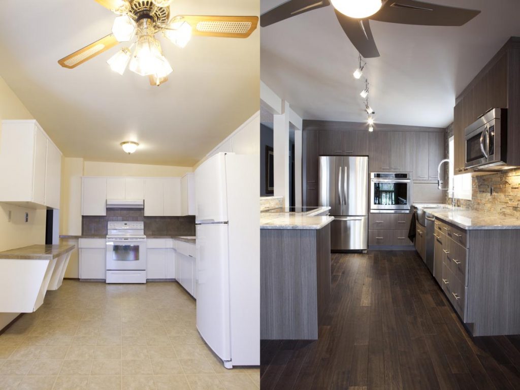Domestic kitchen renovation before and after.